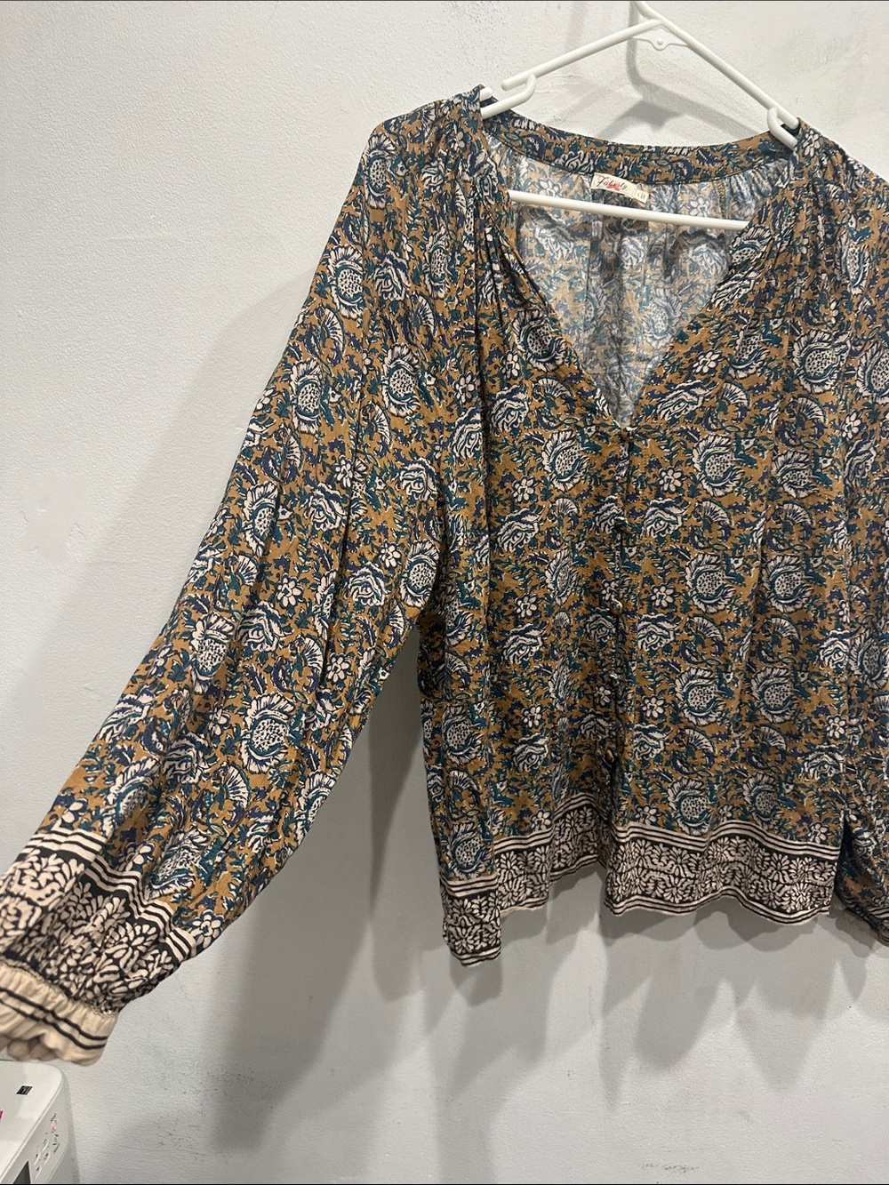 Faherty Naomi long sleeve floral Top blouse boho flowy size large paisley - Picture 4 of 11